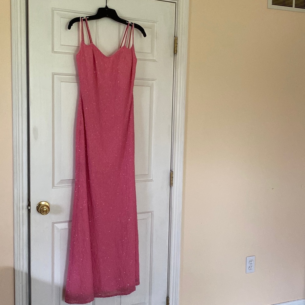Double Spaghetti Strapped Beaded Gown